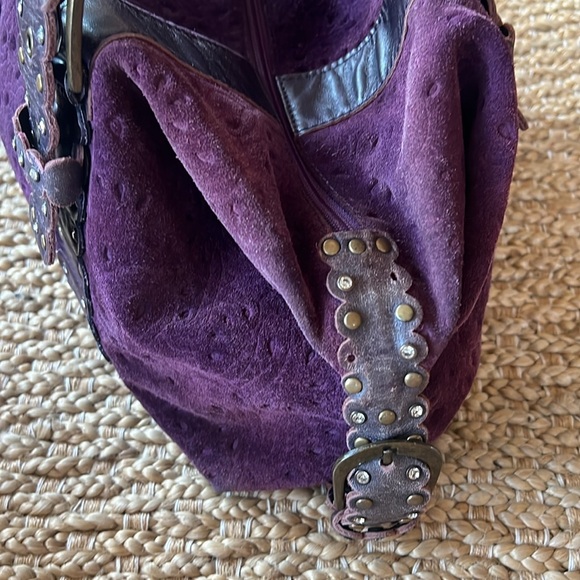 Charm & Luck Vintage 100% Leather Purple Suede Slouchy Purse Y2K Handbag - Picture 3 of 16